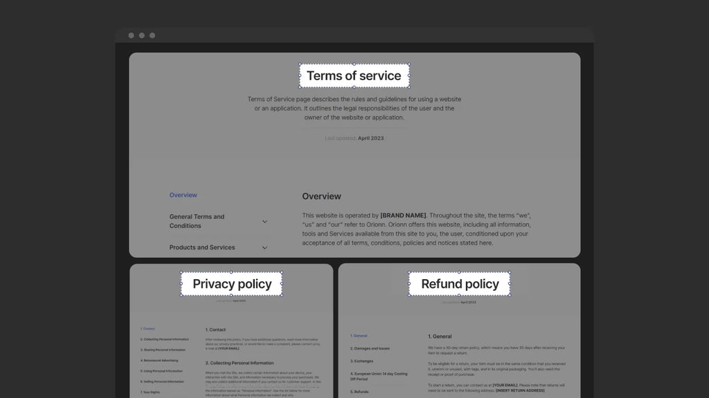 Shopify legal pages