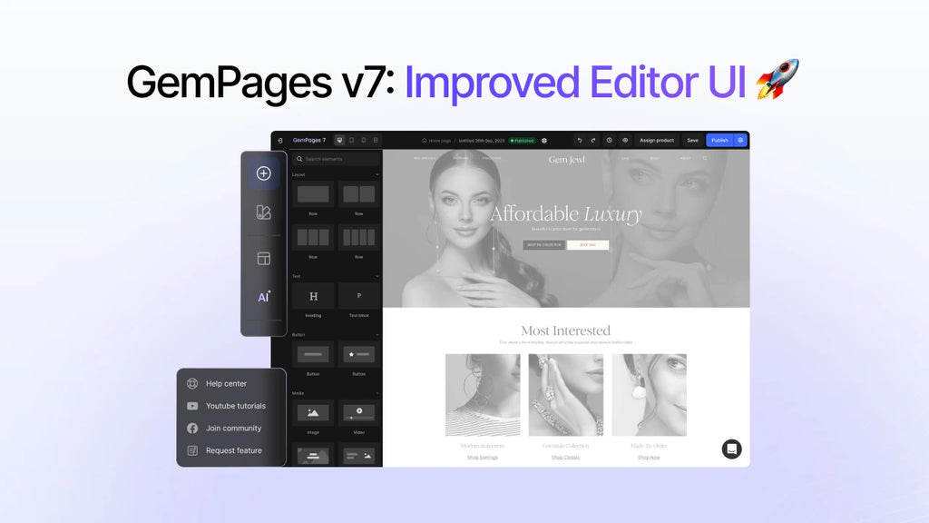 GemPages v7 improved Editor UI